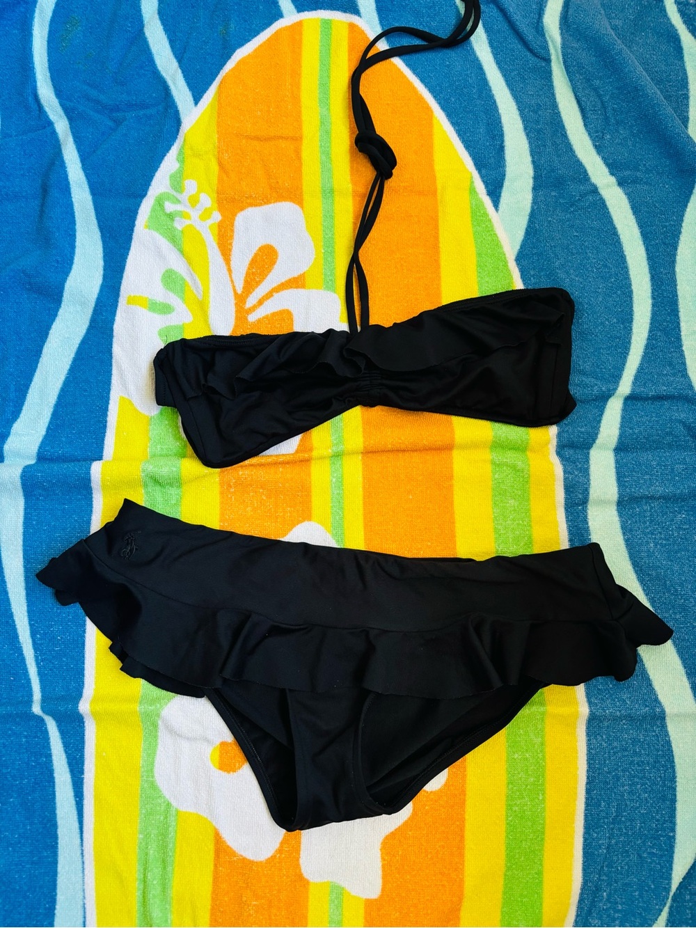 Ralph Lauren Black Ruffle Bandeau Bikini Set Size M Read Description - Picture 1 of 6